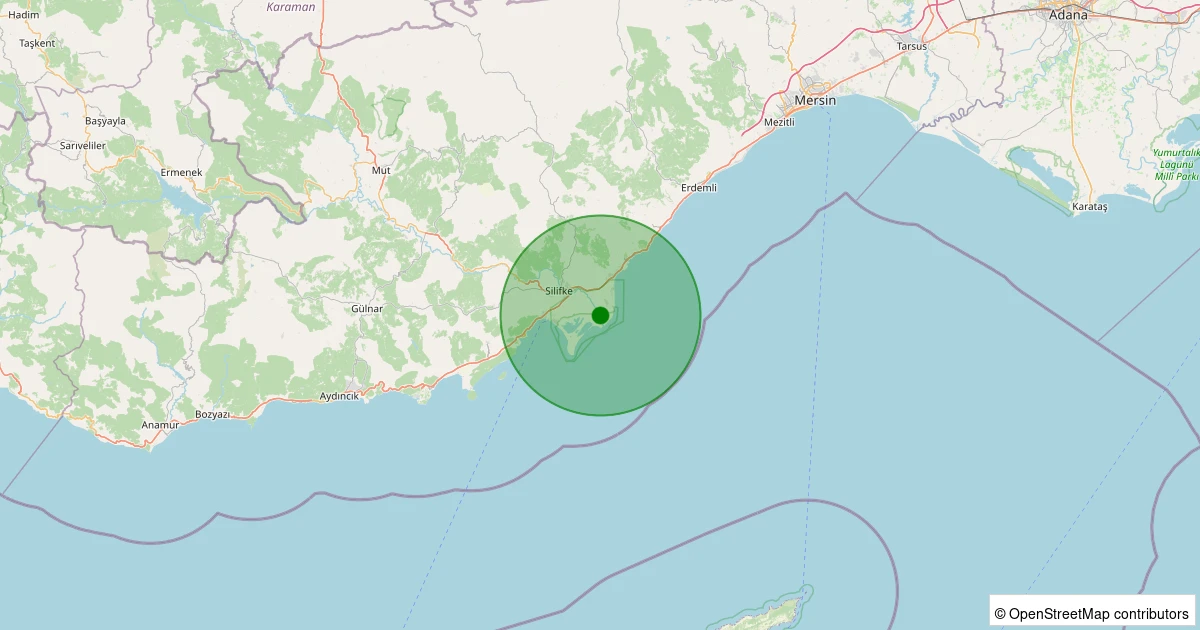 04 Kasım 2025 saat 17:58 - Silifke - Kurtuluş - 2.10ml depreminin harita gösterimi