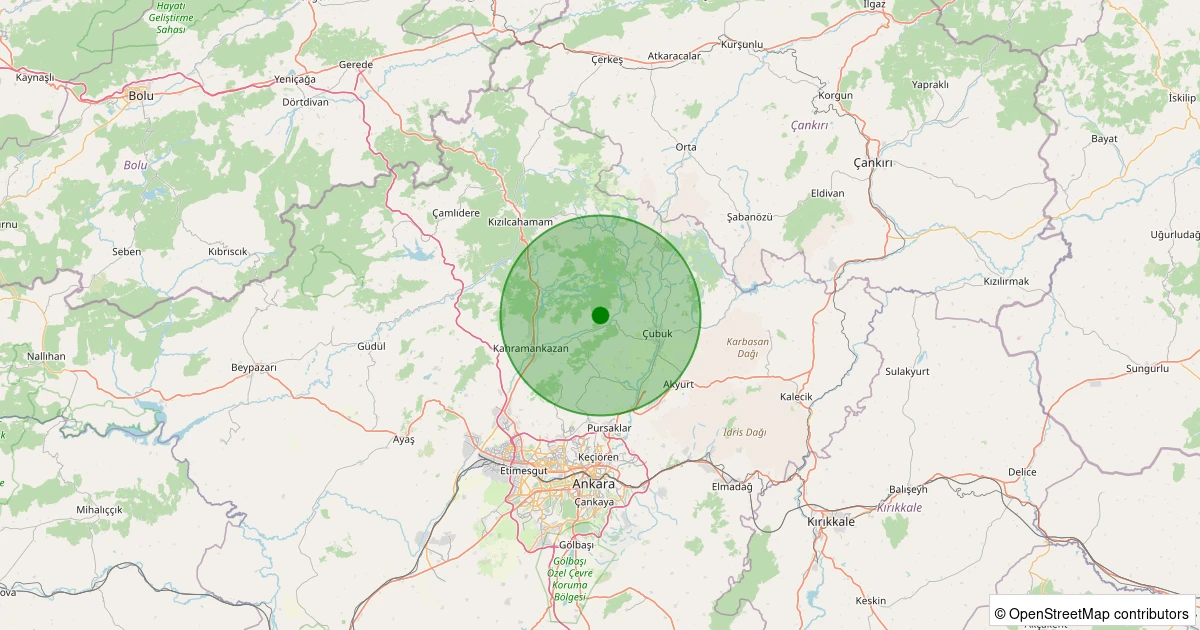 04 Kasım 2025 saat 19:13 - Çubuk - Kavaklı - 1.30ML depreminin harita gösterimi
