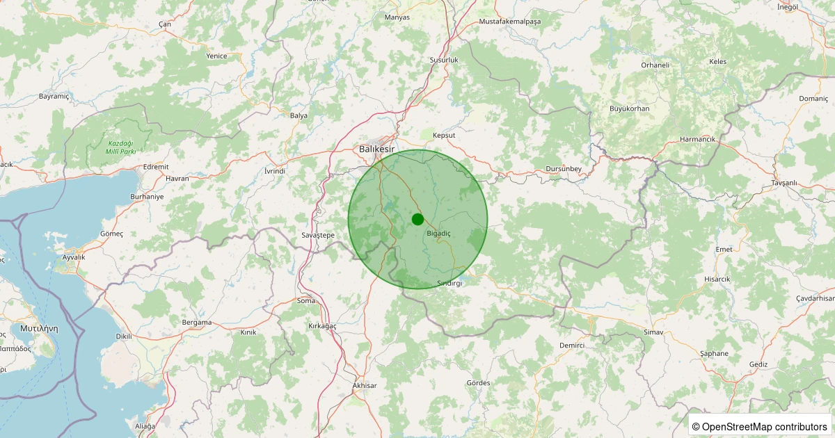 04 Kasım 2025 saat 19:25 - Bigadiç - Çekirdekli - 1.80ml depreminin harita gösterimi