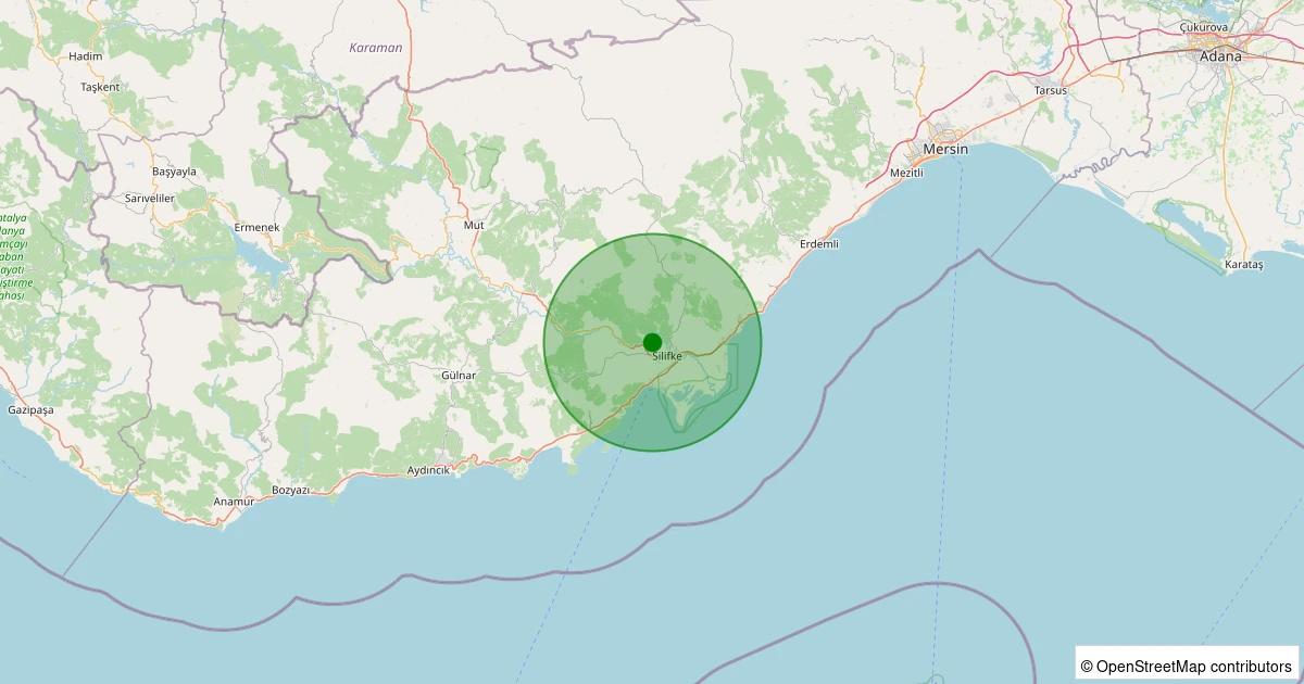 04 Kasım 2025 saat 19:44 - Silifke - 1.10ml depreminin harita gösterimi