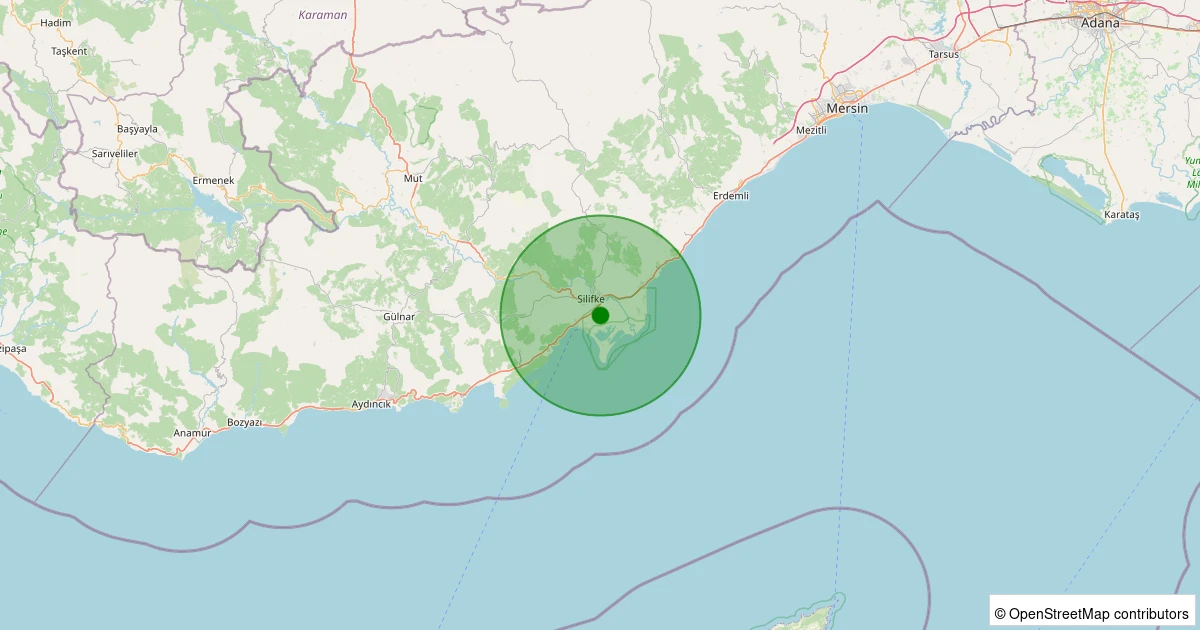 04 Kasım 2025 saat 19:44 - Silifke - Ulugöz - 1.30ml depreminin harita gösterimi