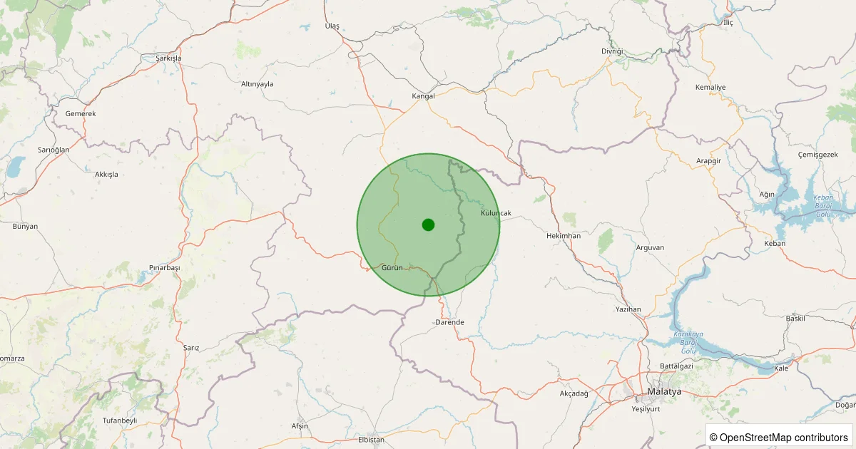 07 Ekim 2025 saat 17:40 - Gürün - Külahlı Köyü - 1.30ml depreminin harita gösterimi
