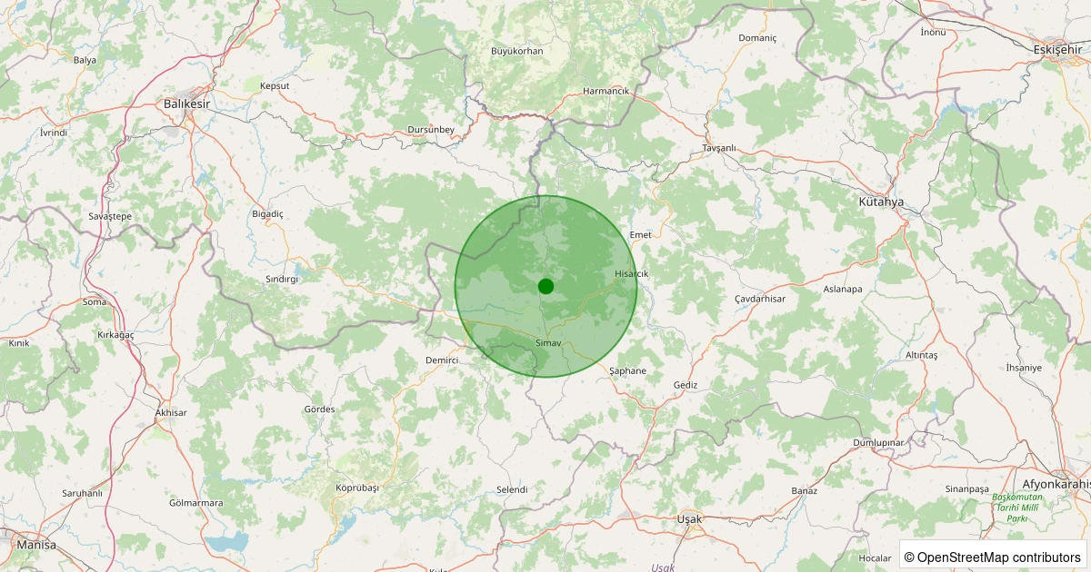 04 Kasım 2025 saat 20:55 - Simav - Yemişli Köyü - 1.30ml depreminin harita gösterimi