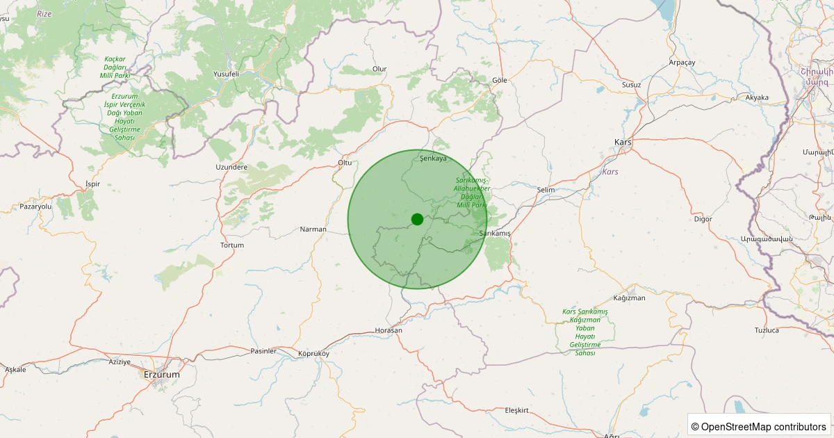 04 Kasım 2025 saat 21:15 - Şenkaya - Gözebaşı - 1.90ML depreminin harita gösterimi