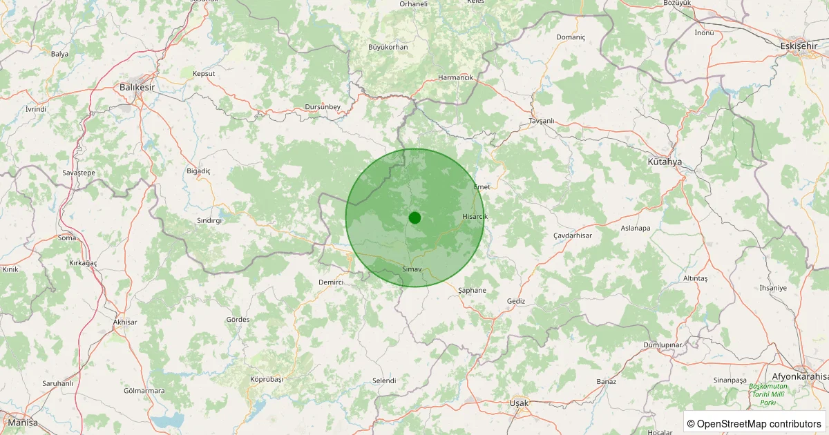 07 Ekim 2025 saat 15:11 - Simav - Maden Köyü - 1.20ml depreminin harita gösterimi