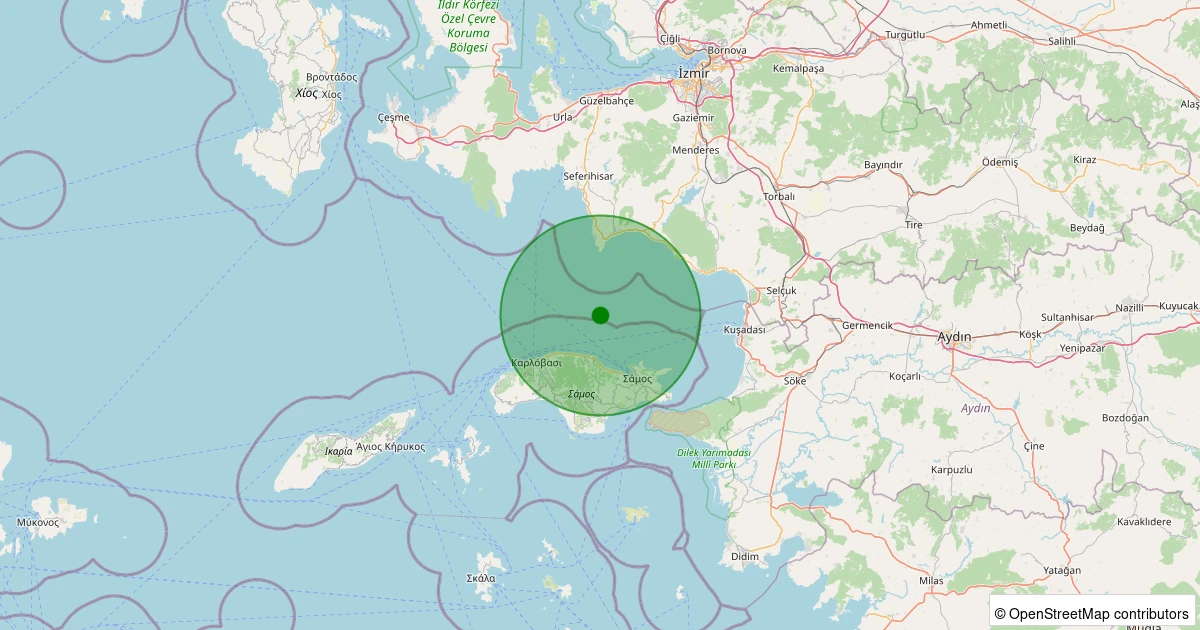 04 Kasım 2025 saat 22:33 - Ege Denizi - [20.21 km] Seferihisar (İzmir) - 3.20ML depreminin harita gösterimi