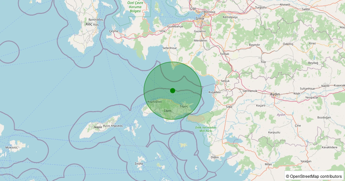 04 Kasım 2025 saat 22:17 - Ege Denizi - [22.29 km] Seferihisar (İzmir) - 2.00ML depreminin harita gösterimi