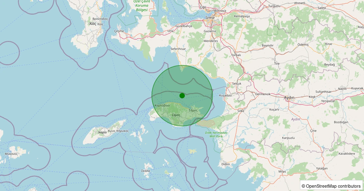 04 Kasım 2025 saat 22:59 - KUSADASI - 1.40ml depreminin harita gösterimi
