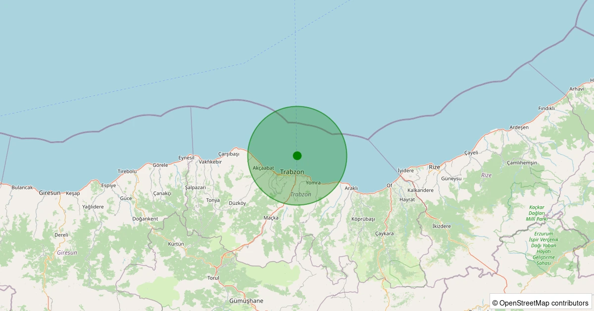 04 Kasım 2025 saat 23:20 - Karadeniz - [07.60 km] Ortahisar (Trabzon) - 2.40ML depreminin harita gösterimi