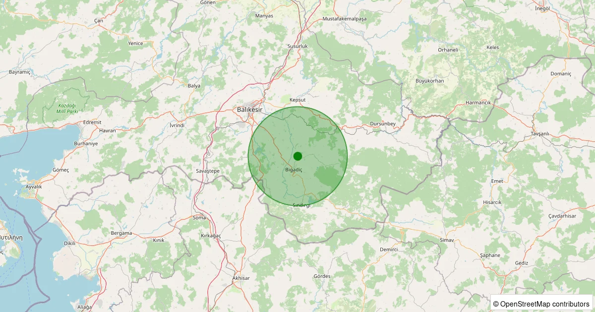 07 Ekim 2025 saat 13:10 - Bigadiç - Salmanlı - 1.80ml depreminin harita gösterimi
