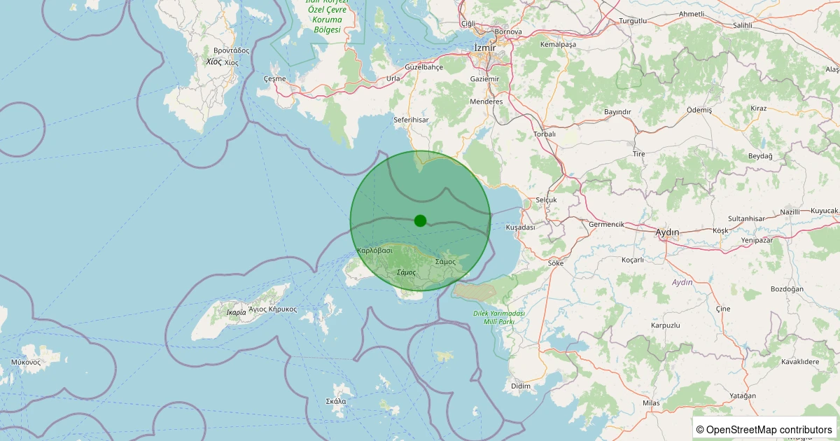 04 Kasım 2025 saat 23:27 - Ege Denizi - [21.23 km] Seferihisar (İzmir) - 1.70ML depreminin harita gösterimi
