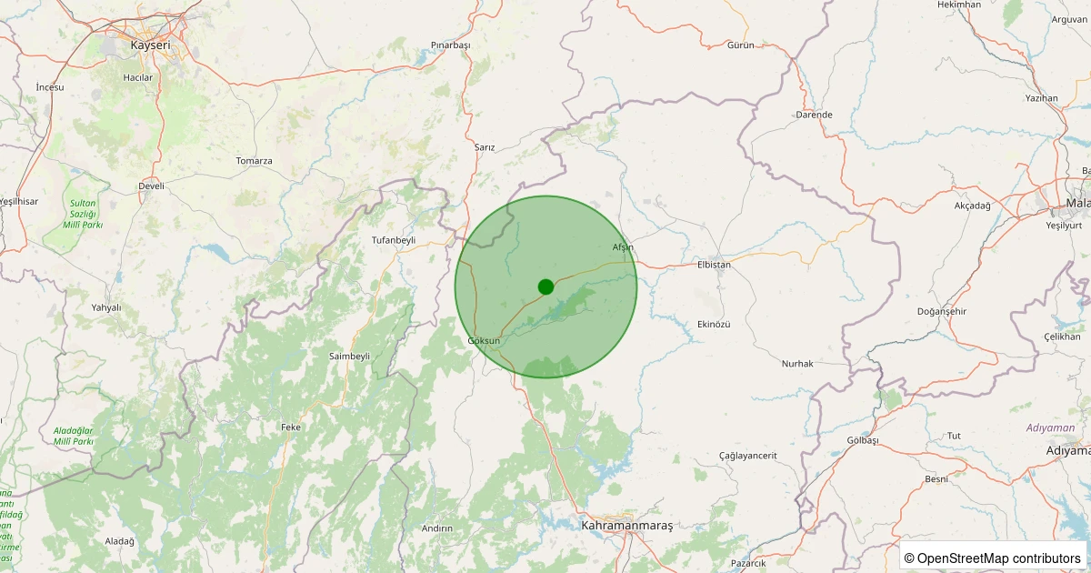 04 Kasım 2025 saat 23:59 - Göksun - Yeniyapan - 1.90ml depreminin harita gösterimi