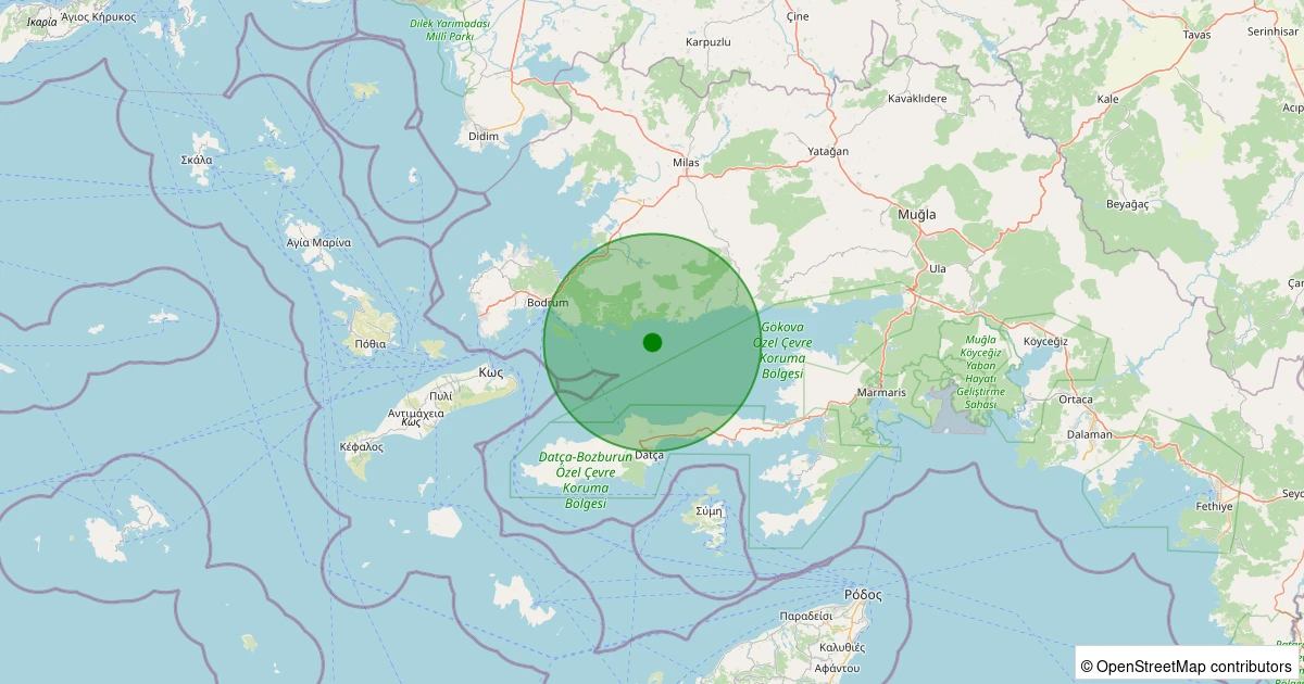 05 Kasım 2025 saat 00:18 - Ege Denizi - Gökova Körfezi - [07.89 km] Bodrum (Muğla) - 1.20ML depreminin harita gösterimi