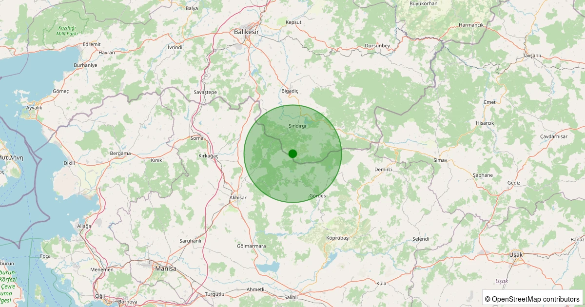 05 Kasım 2025 saat 00:34 - Sındırgı - Kınık - 0.90ML depreminin harita gösterimi