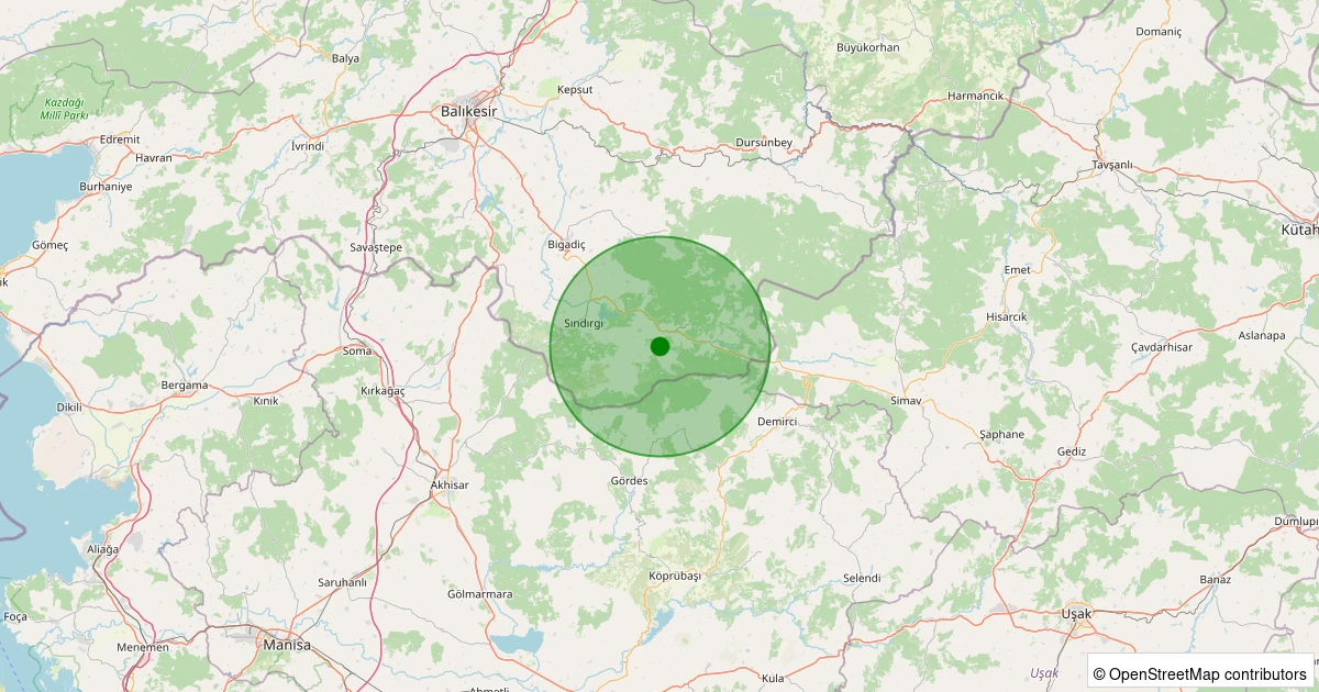 05 Kasım 2025 saat 01:33 - Sındırgı - Çıkrıkçı - 1.20ml depreminin harita gösterimi