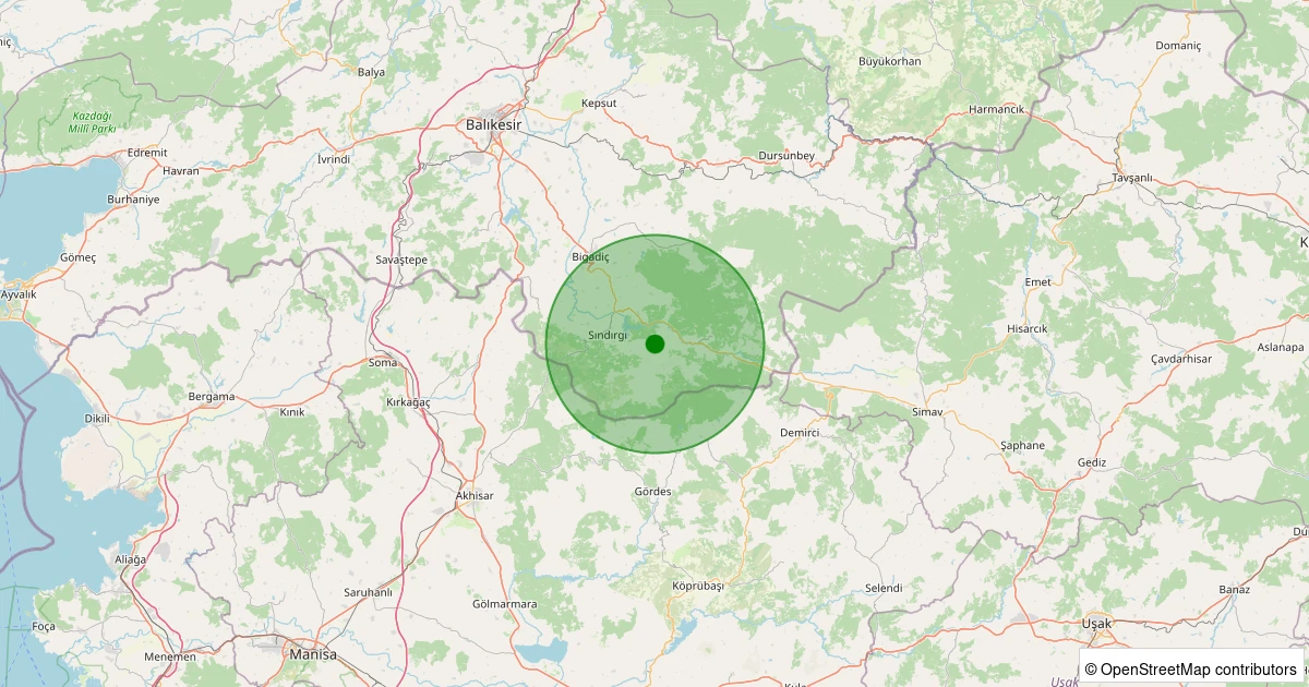 05 Kasım 2025 saat 01:30 - Sındırgı - Aslandede - 1.00ml depreminin harita gösterimi