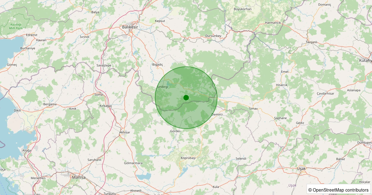 05 Kasım 2025 saat 01:33 - Sındırgı - Yaylabayır - 1.30ml depreminin harita gösterimi