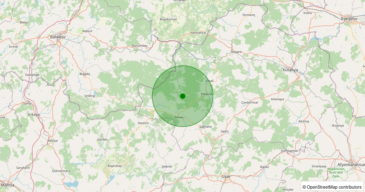 05 Kasım 2025 saat 01:38 - Simav - Maden Köyü - 1.00ML depreminin harita gösterimi