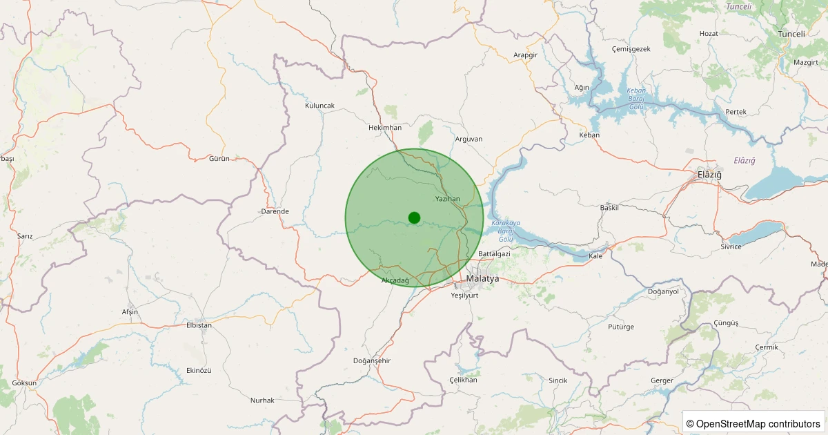 05 Kasım 2025 saat 02:11 - Yazıhan - 0.80ML depreminin harita gösterimi