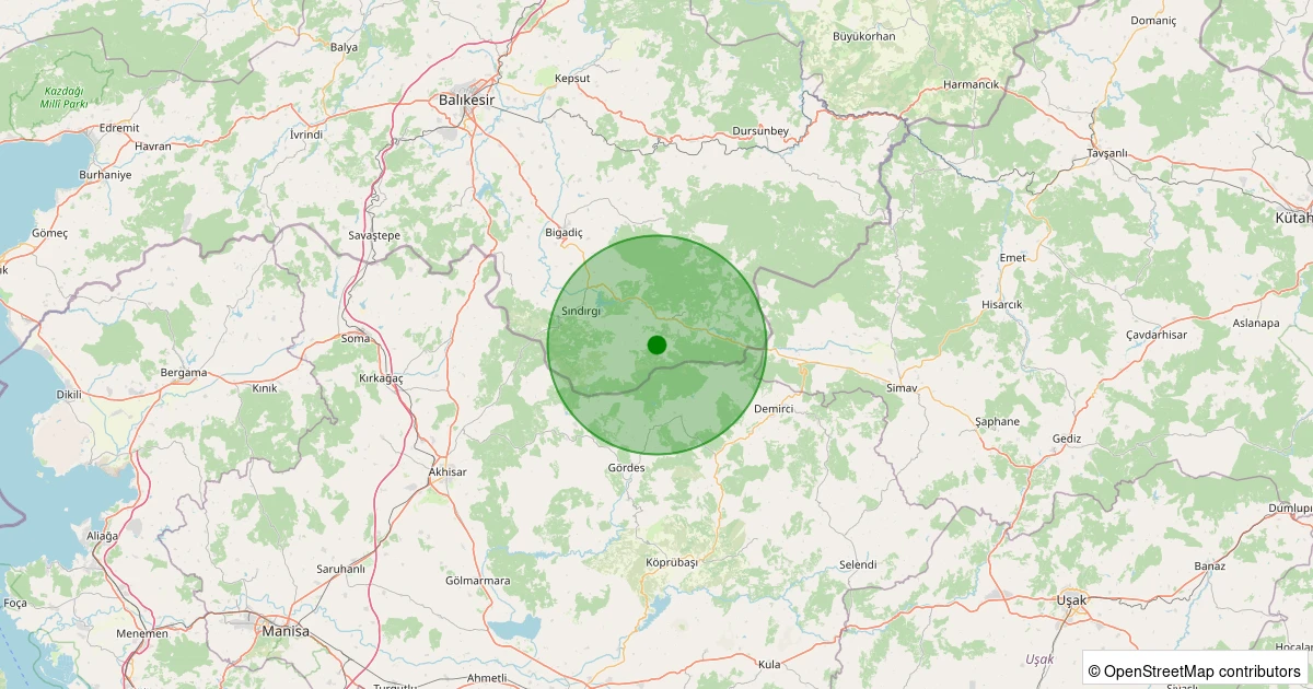 05 Kasım 2025 saat 07:42 - Sındırgı - Yaylabayır - 1.50ml depreminin harita gösterimi