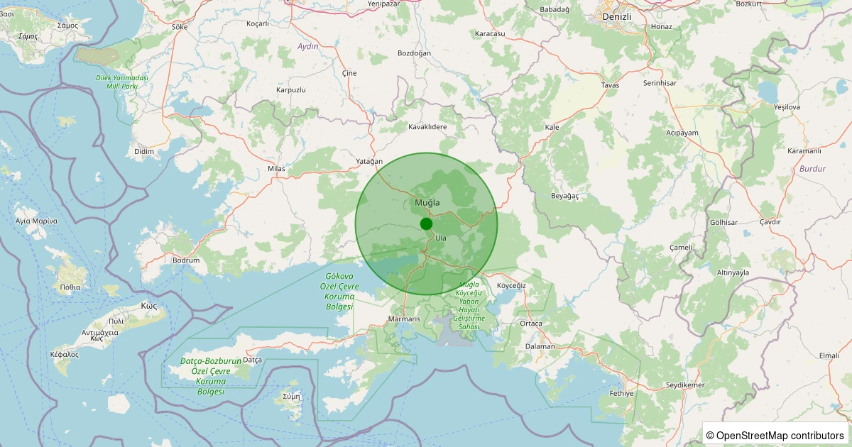 05 Kasım 2025 saat 09:33 - Menteşe - Gülağzı - 0.90ml depreminin harita gösterimi