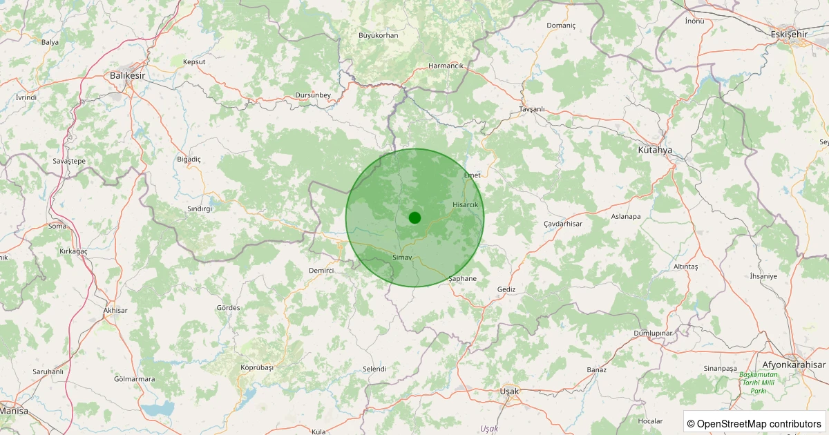 05 Kasım 2025 saat 14:44 - Simav - Yemişli Köyü - 1.10ml depreminin harita gösterimi