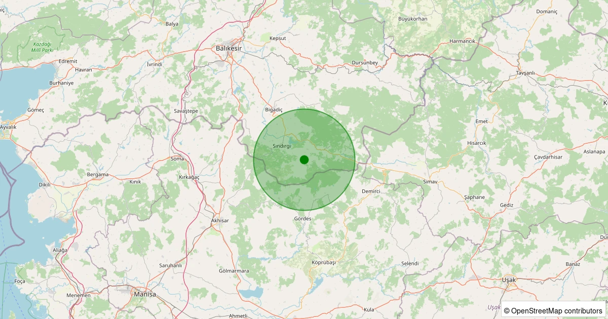05 Kasım 2025 saat 15:44 - Sındırgı - Işıklar - 2.30ml depreminin harita gösterimi