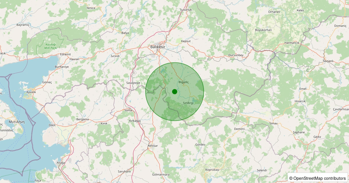 05 Kasım 2025 saat 16:15 - Sındırgı - Çakıllı - 1.70ml depreminin harita gösterimi
