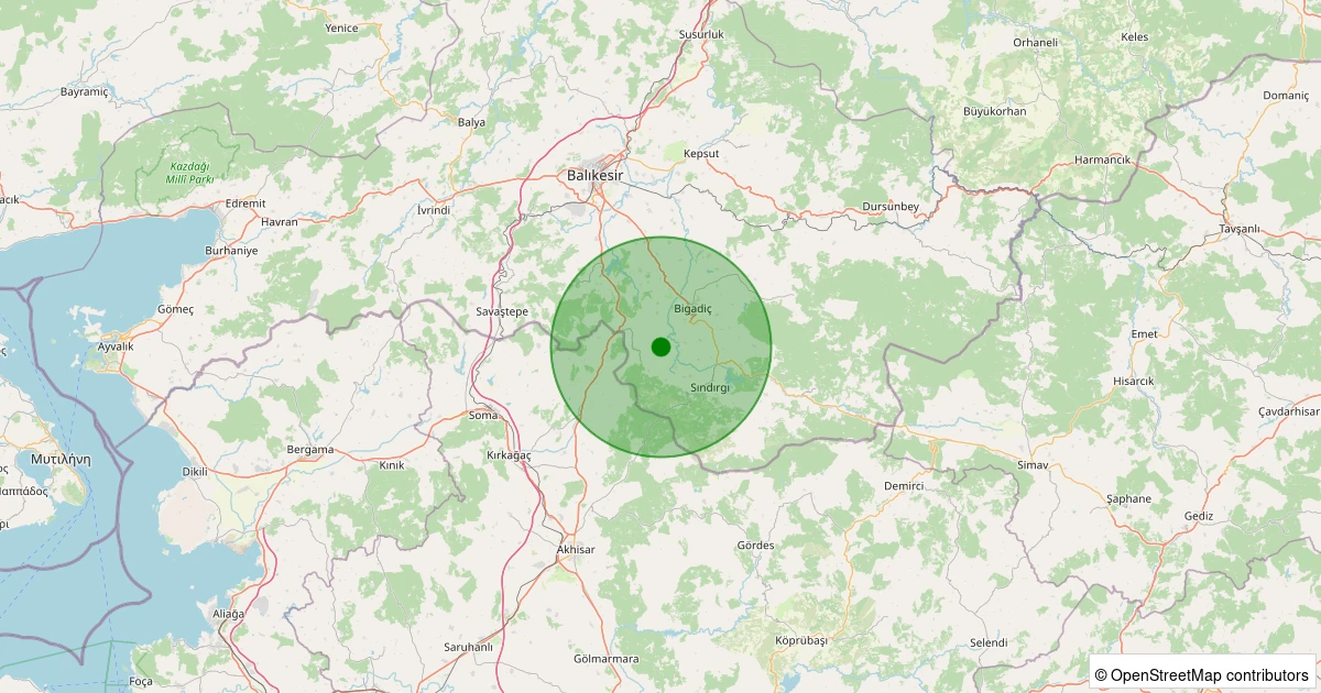 05 Kasım 2025 saat 16:15 - Sındırgı - Çakıllı - 1.50ml depreminin harita gösterimi
