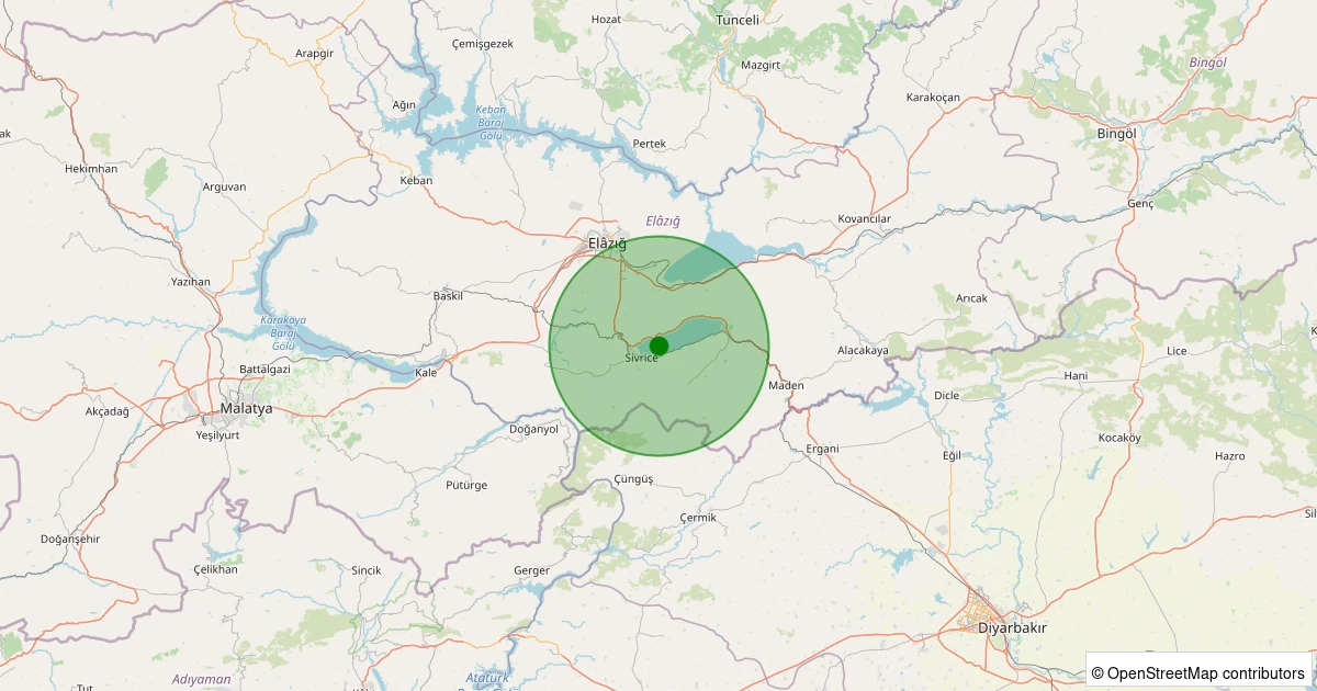 06 Kasım 2025 saat 02:24 - Sivrice - Güney Köyü - 0.80ML depreminin harita gösterimi