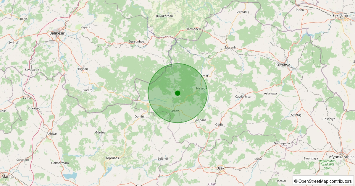 06 Kasım 2025 saat 02:56 - Simav - Yemişli Köyü - 1.80ml depreminin harita gösterimi