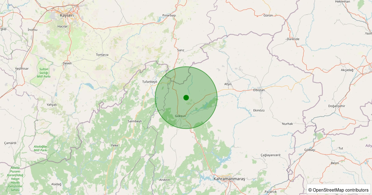 06 Kasım 2025 saat 03:31 - Göksun - 0.90ML depreminin harita gösterimi