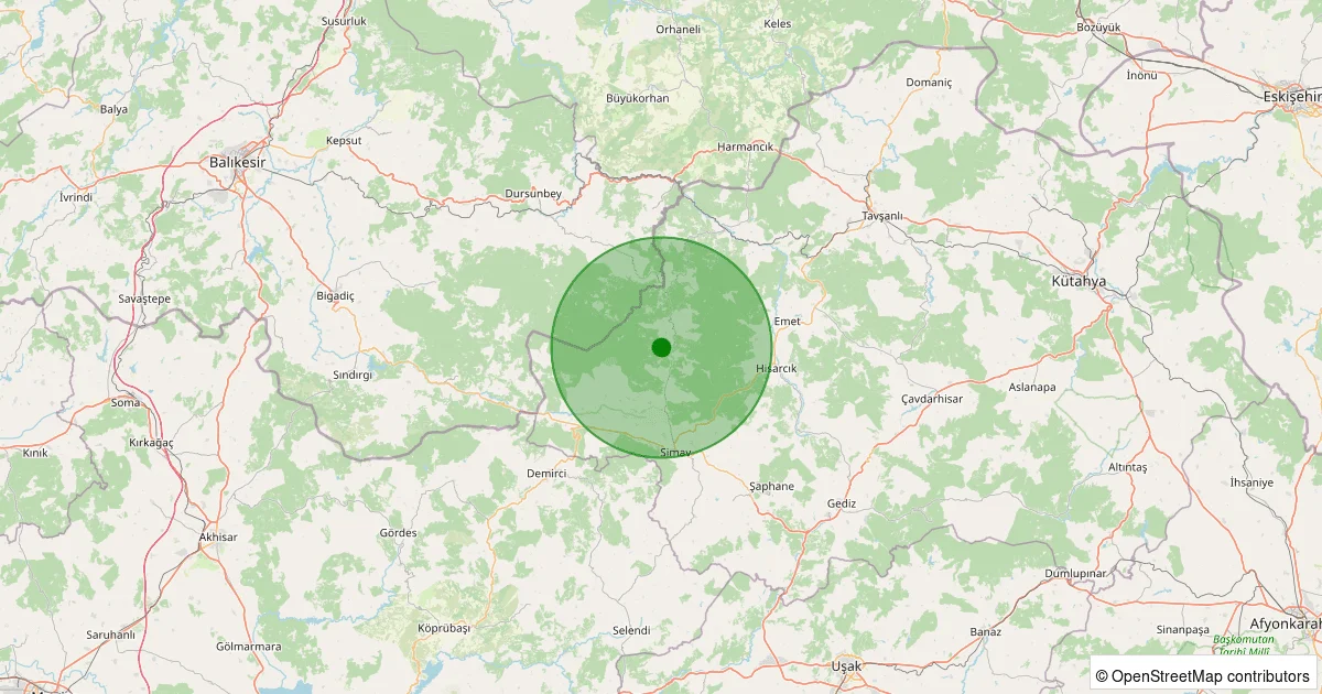 08 Ekim 2025 saat 15:36 - Simav - Ortacı Köyü - 1.00ml depreminin harita gösterimi