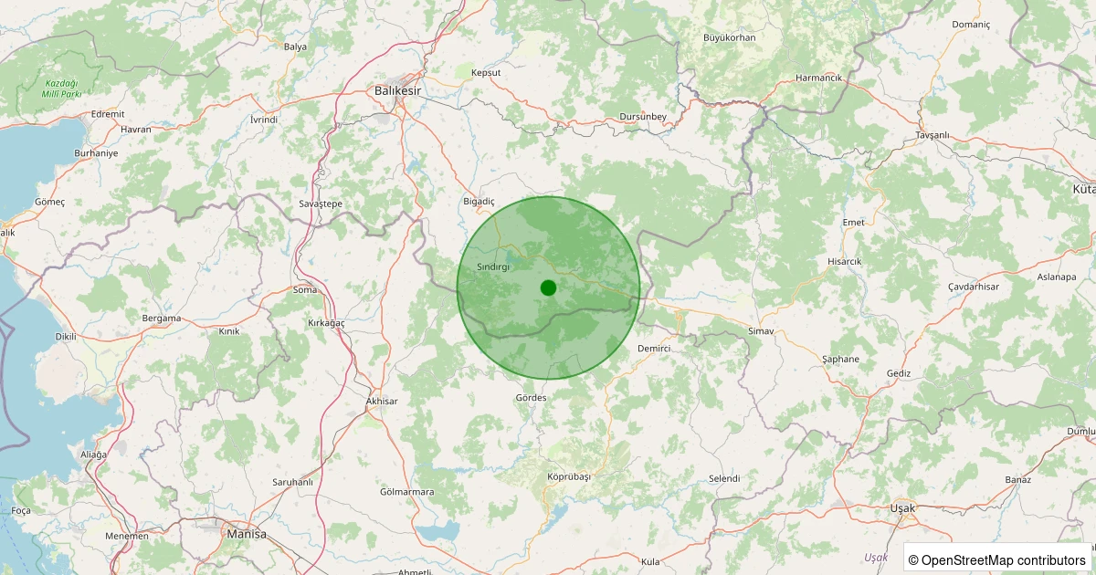 06 Kasım 2025 saat 10:07 - Sındırgı - Büyükdağdere - 1.10ML depreminin harita gösterimi