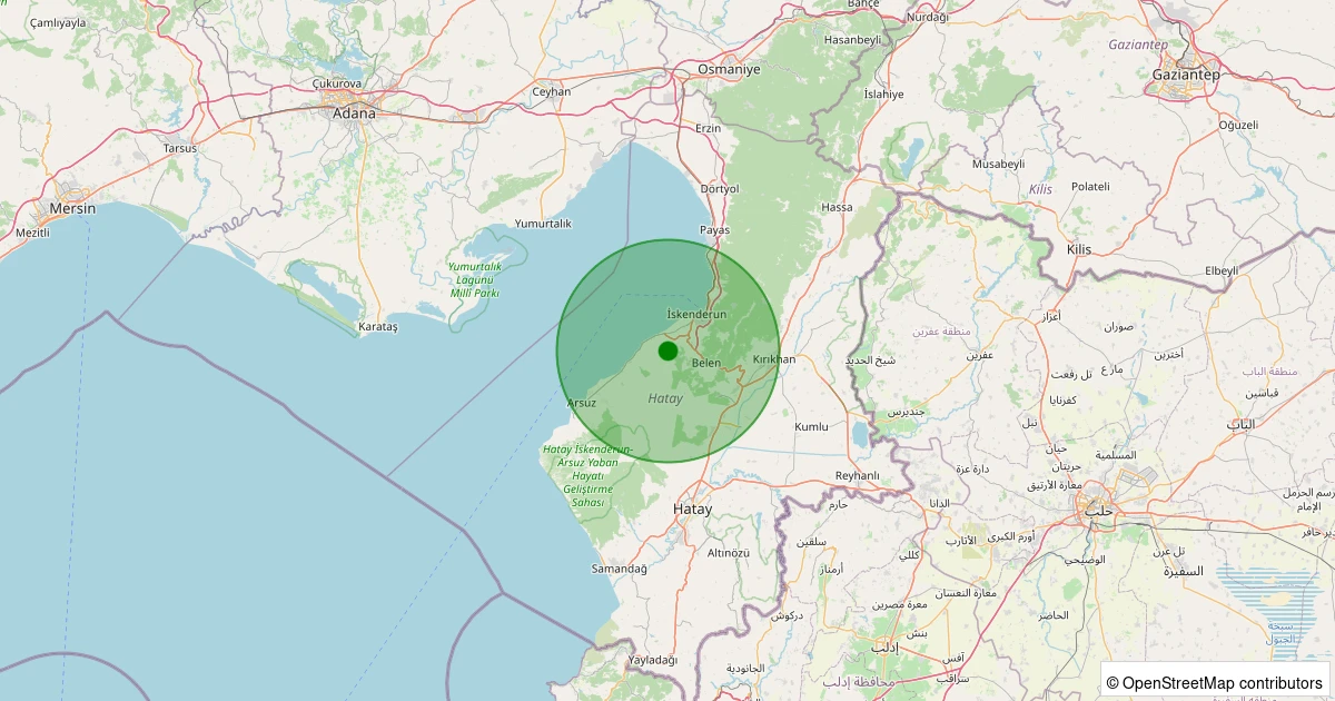 06 Kasım 2025 saat 11:56 - Arsuz - Karahüseyinli - 2.10ml depreminin harita gösterimi