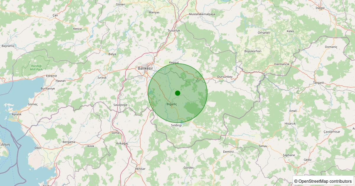 06 Kasım 2025 saat 12:32 - Bigadiç - Çamköy - 1.00ML depreminin harita gösterimi