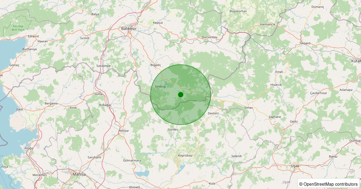 06 Kasım 2025 saat 15:32 - Sındırgı - Çıkrıkçı - 1.50ml depreminin harita gösterimi