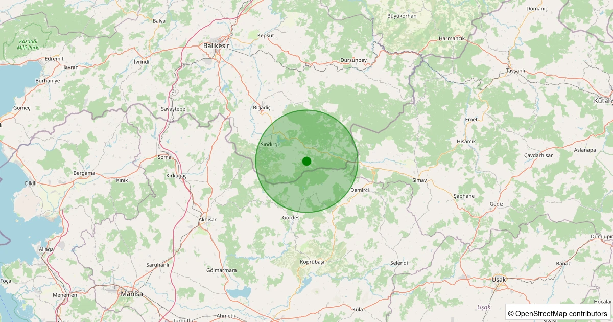 06 Kasım 2025 saat 15:32 - Sındırgı - Yaylabayır - 1.40ml depreminin harita gösterimi