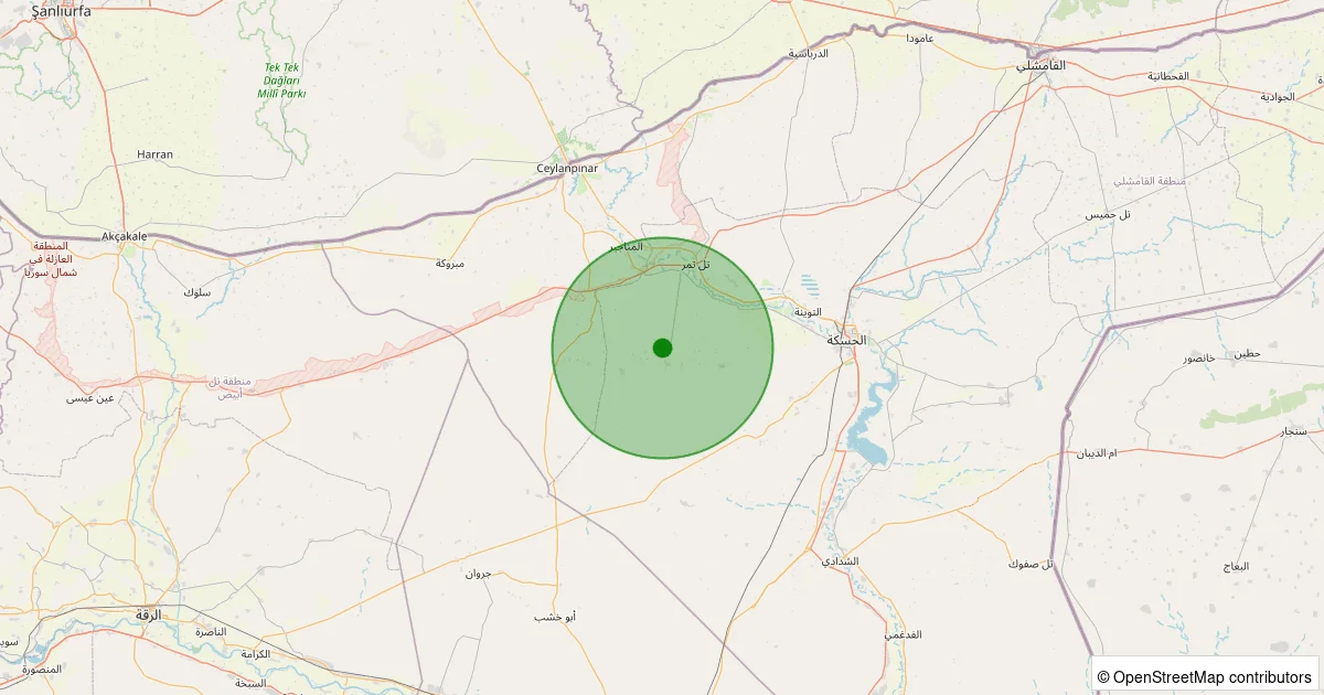 08 Ekim 2025 saat 17:11 - Haseke (Suriye) - [45.12 km] Ceylanpınar (Şanlıurfa) - 2.10ML depreminin harita gösterimi