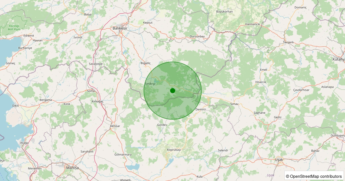 06 Kasım 2025 saat 20:27 - Sındırgı - Çıkrıkçı - 1.80ml depreminin harita gösterimi