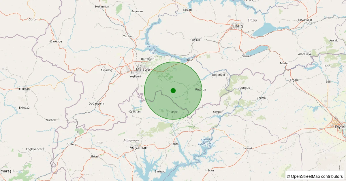 08 Ekim 2025 saat 18:26 - Battalgazi - Yaygın Köyü - 1.90ML depreminin harita gösterimi