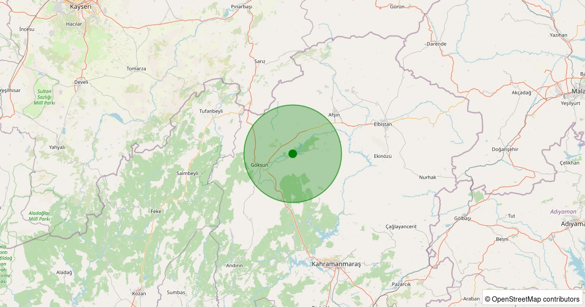06 Kasım 2025 saat 22:23 - Göksun - Küçüksu - 1.60ml depreminin harita gösterimi