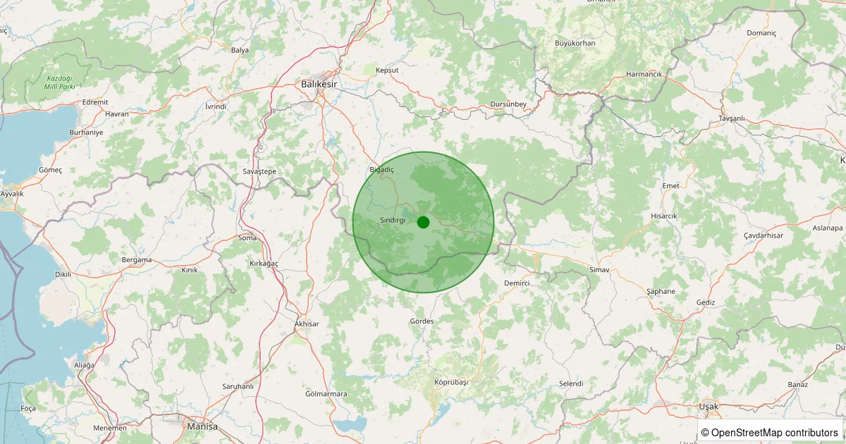 08 Ekim 2025 saat 19:37 - Sındırgı - Osmanlar - 1.70ml depreminin harita gösterimi