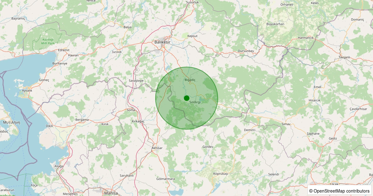 07 Kasım 2025 saat 02:29 - Sındırgı - Karagür - 1.90ML depreminin harita gösterimi