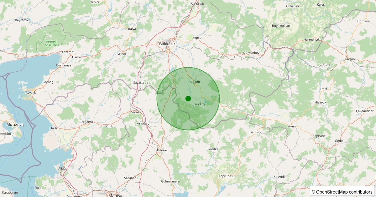 07 Kasım 2025 saat 02:39 - Sındırgı - Çakıllı - 2.10ml depreminin harita gösterimi