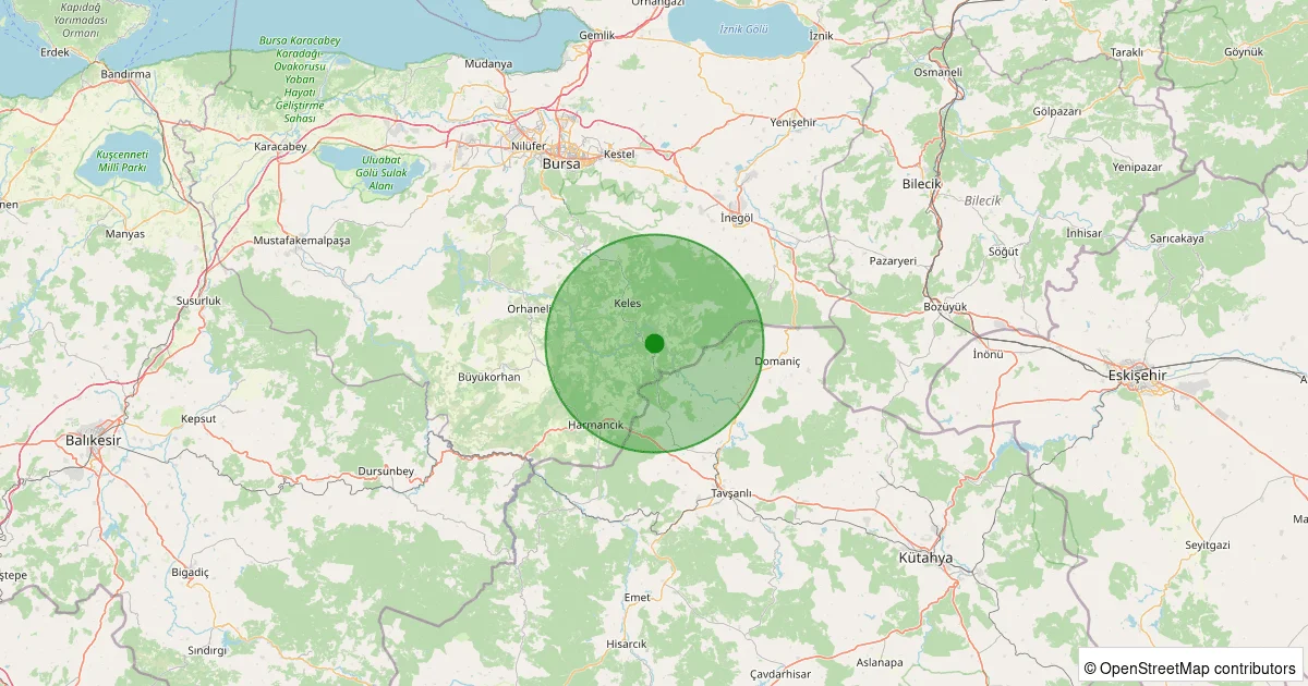 08 Ekim 2025 saat 20:50 - Keles - Durak Köyü - 1.30ML depreminin harita gösterimi