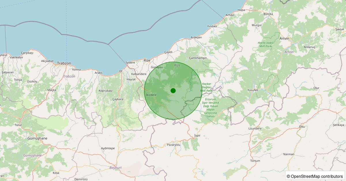 07 Kasım 2025 saat 03:55 - Çayeli - İncesu Köyü - 1.00ml depreminin harita gösterimi