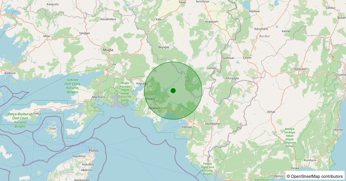 07 Kasım 2025 saat 04:40 - Dalaman - Bozbel - 1.80ml depreminin harita gösterimi