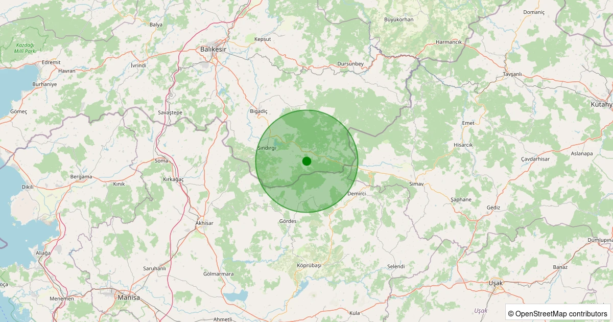 07 Kasım 2025 saat 05:28 - Sındırgı - Yaylabayır - 1.50ml depreminin harita gösterimi
