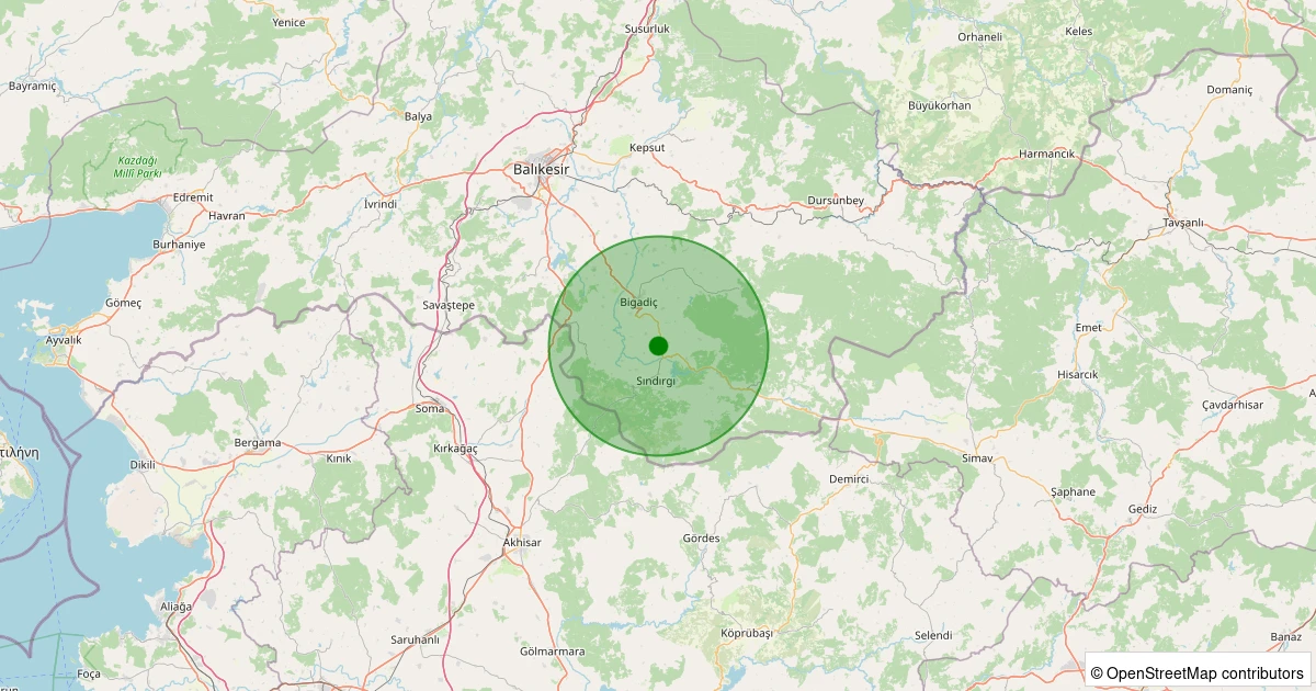 07 Kasım 2025 saat 12:49 - Sındırgı - Çelebiler - 1.30ML depreminin harita gösterimi